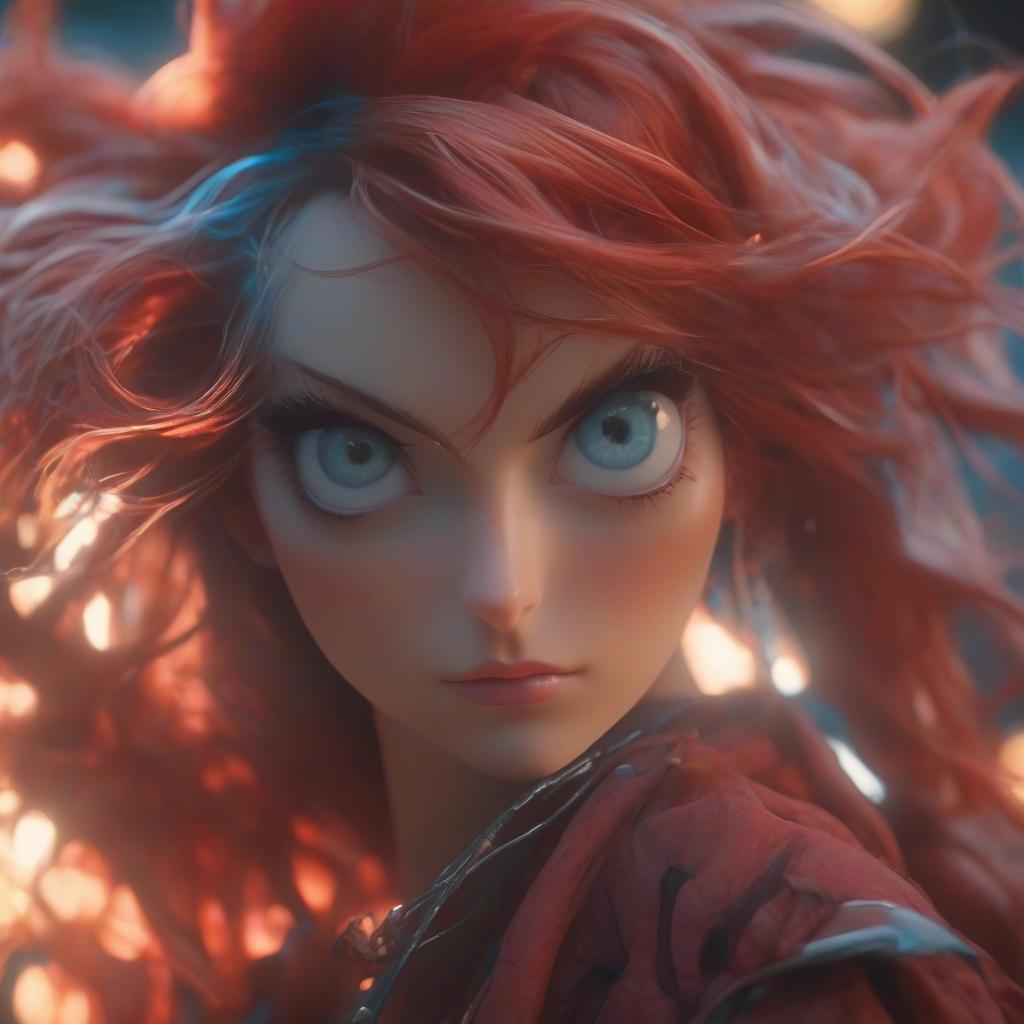  Anime girl with red hair and blue eyes. hyperrealistic, full body, detailed clothing, highly detailed, cinematic lighting, stunningly beautiful, intricate, sharp focus, f/1. 8, 85mm, (centered image composition), (professionally color graded), ((bright soft diffused light)), volumetric fog, trending on instagram, trending on tumblr, HDR 4K, 8K