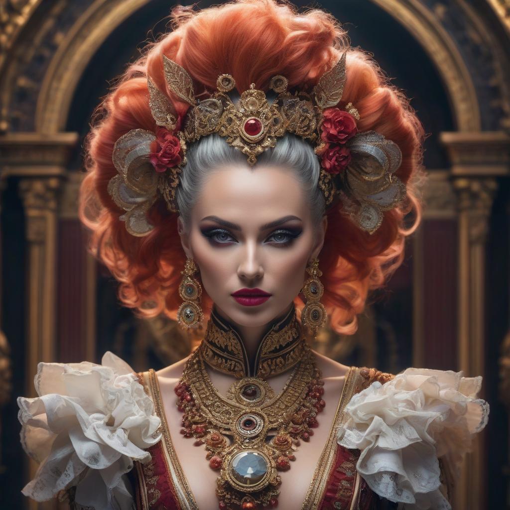  A detailed face. Beautiful. Rococo punk. Vibrant. Contrast. Open eyes, trends on ArtStation, sharp focus, studio photo, complex details, high detailization, Greg Ruthkowski. hyperrealistic, full body, detailed clothing, highly detailed, cinematic lighting, stunningly beautiful, intricate, sharp focus, f/1. 8, 85mm, (centered image composition), (professionally color graded), ((bright soft diffused light)), volumetric fog, trending on instagram, trending on tumblr, HDR 4K, 8K