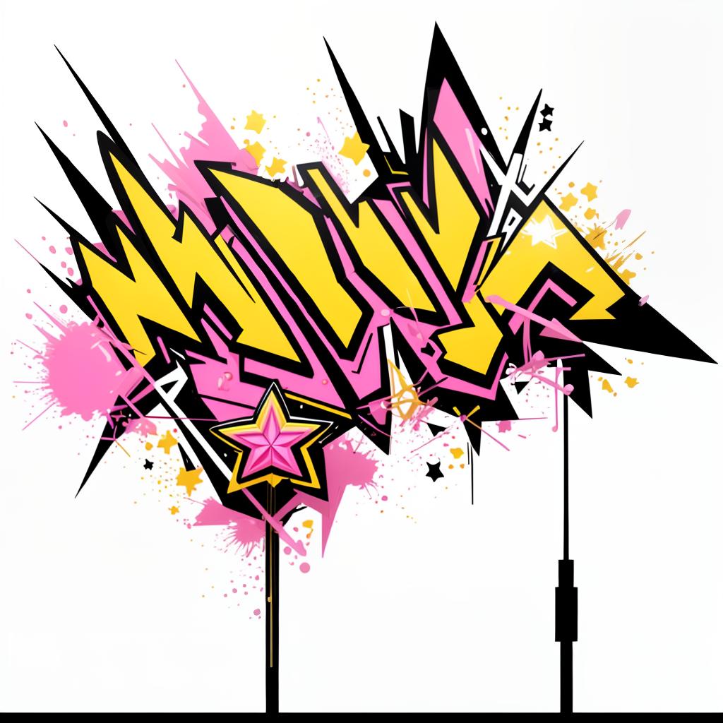  3d render of a graffiti, pink yellow fill in, with black outlines, hearth caracter design, star on side, on white background, best quality, masterpiece