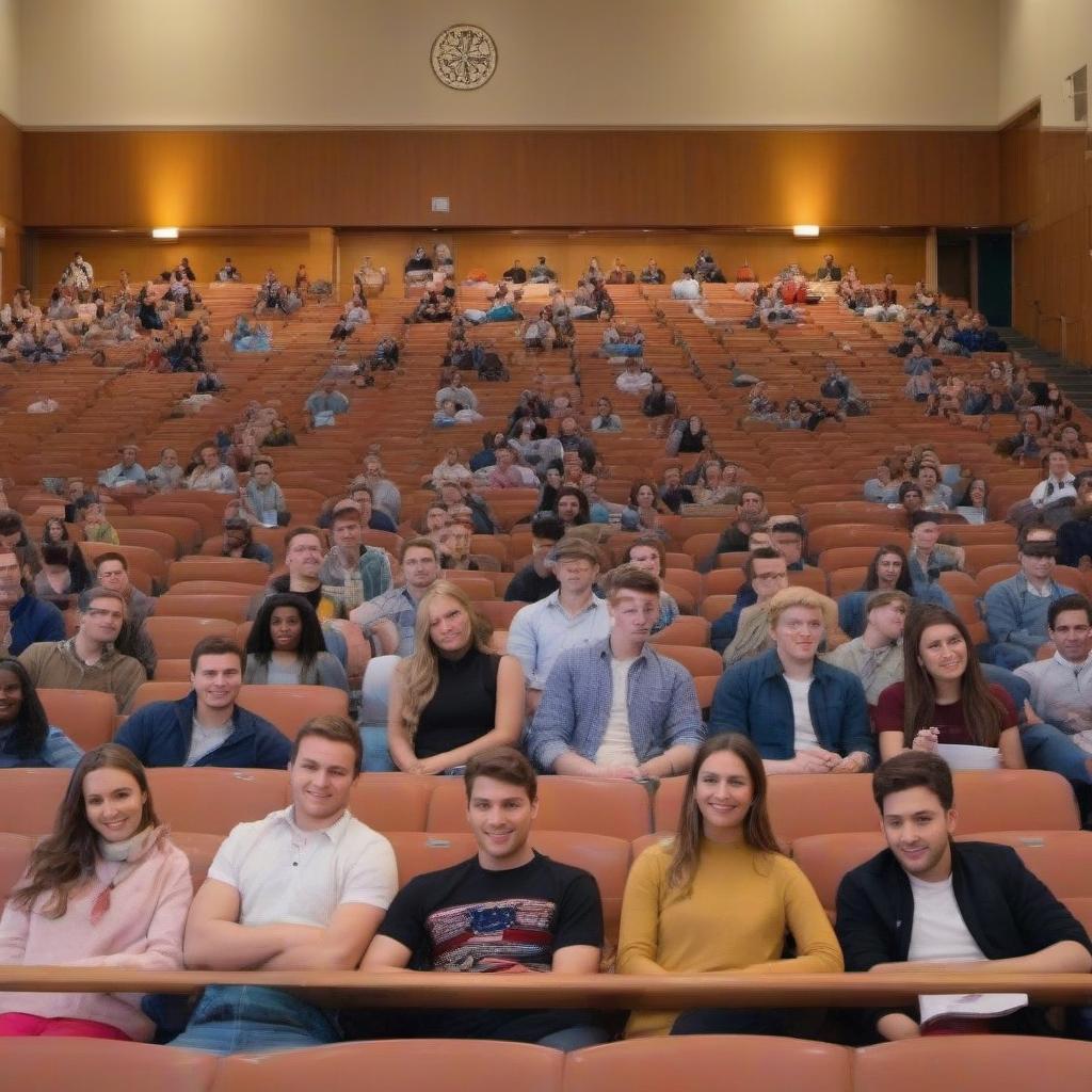  Generate a realistic photograph of a university audience with students listening to a lecture