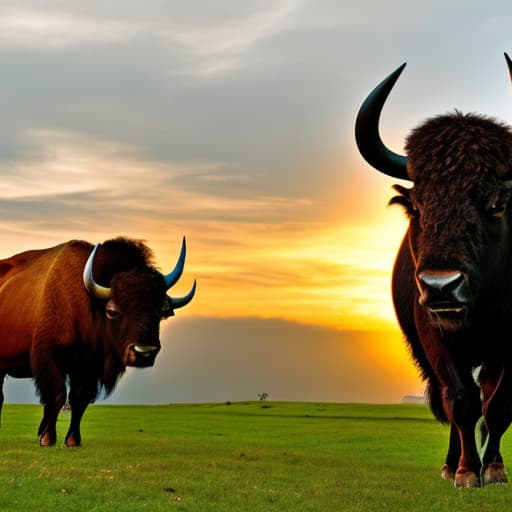 portrait+ style man's dark upper body with the head and face of a bison hyperrealistic, full body, detailed clothing, highly detailed, cinematic lighting, stunningly beautiful, intricate, sharp focus, f/1. 8, 85mm, (centered image composition), (professionally color graded), ((bright soft diffused light)), volumetric fog, trending on instagram, trending on tumblr, HDR 4K, 8K