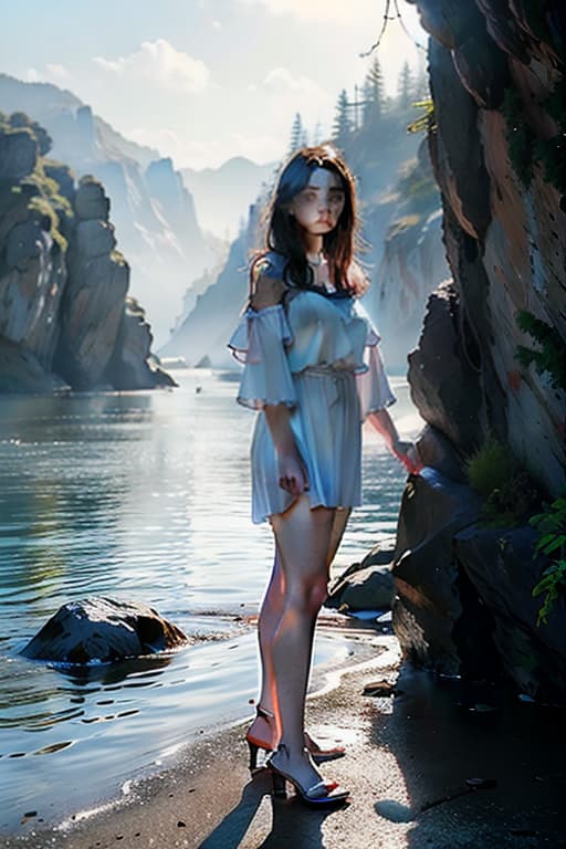  Minimalist, intuitive art, towering cliffs in two valleys, matte blue and fluorescent red gradations, reflections of water rising up mountains, blurring of distant mountains, hyperrealistic, full body, detailed clothing, highly detailed, cinematic lighting, stunningly beautiful, intricate, sharp focus, f/1. 8, 85mm, (centered image composition), (professionally color graded), ((bright soft diffused light)), volumetric fog, trending on instagram, trending on tumblr, HDR 4K, 8K