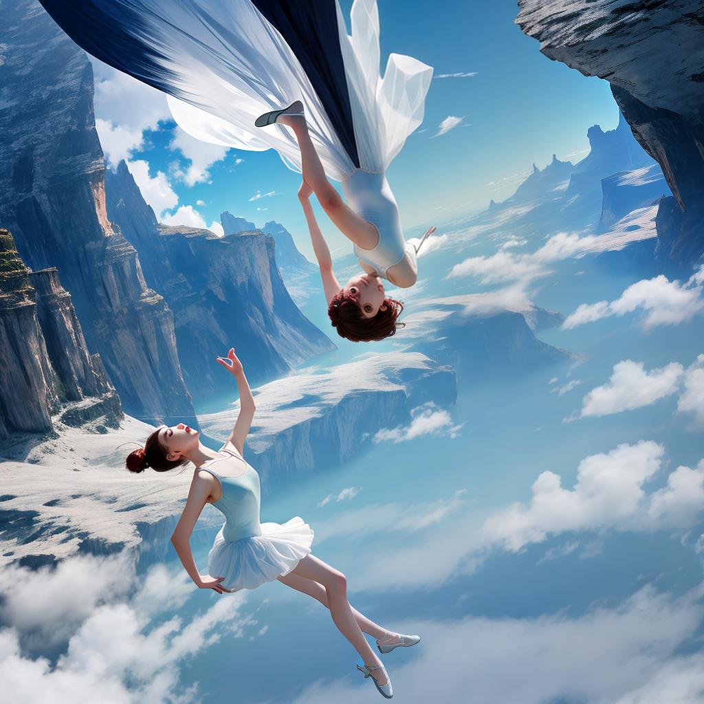  with surrealistic elements, Capture a dreamlike realm where gravity dances in reverse, revealing whimsical landscapes suspended in an ethereal ballet.