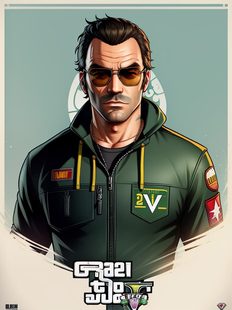  gtav style, (best quality), ((artwork-gta5 heavily stylized)), poster design, detailed, highly detailed, sunglasses, masterpiece, highres