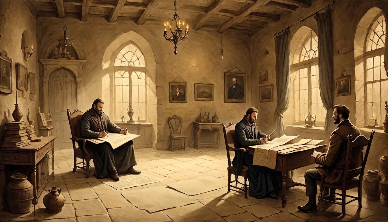  on parchment, surrealism+++, A family member holding a list of deeds, setting is a cozy but dimly lit room, atmosphere of emotional manipulation, familial duty(mysterious, provocative, symbolic,muted color)+++