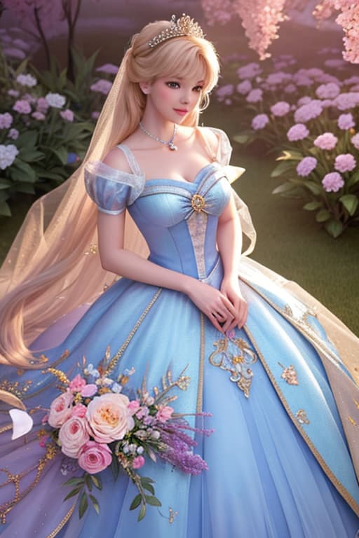  A highly detailed and realistic photo in the style of Disney, featuring a character resembling baby Cinderella. The image shows young Cinderella wearing a sparkling pink dress, surrounded by glowing flower.She is standing.The scene is illuminated with soft, mystical light, creating an enchanting and whimsical atmosphere. Cinderella's expression is filled with wonder and joy as she interacts with the flower. The background is softly blurred to keep the focus on Cinderella and the flower hyperrealistic, full body, detailed clothing, highly detailed, cinematic lighting, stunningly beautiful, intricate, sharp focus, f/1. 8, 85mm, (centered image composition), (professionally color graded), ((bright soft diffused light)), volumetric fog, trending on instagram, trending on tumblr, HDR 4K, 8K