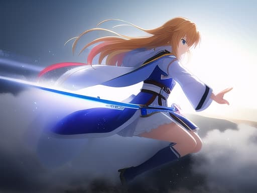  sao asuna, dynamic action pose, hyperrealistic, high quality, highly detailed, cinematic lighting, intricate, sharp focus, f/1. 8, 85mm, (centered image composition), (professionally color graded), ((bright soft diffused light)), volumetric fog, trending on instagram, HDR 4K, 8K