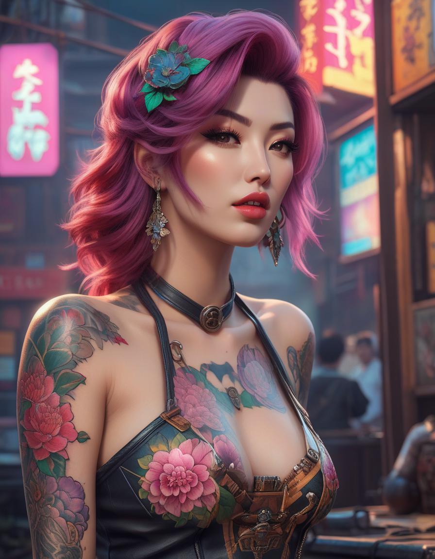  retro game art Cerisier japonais abstract punk épaule femme tattoo . 16 bit, vibrant colors, pixelated, nostalgic, charming, fun hyperrealistic, full body, detailed clothing, highly detailed, cinematic lighting, stunningly beautiful, intricate, sharp focus, f/1. 8, 85mm, (centered image composition), (professionally color graded), ((bright soft diffused light)), volumetric fog, trending on instagram, trending on tumblr, HDR 4K, 8K