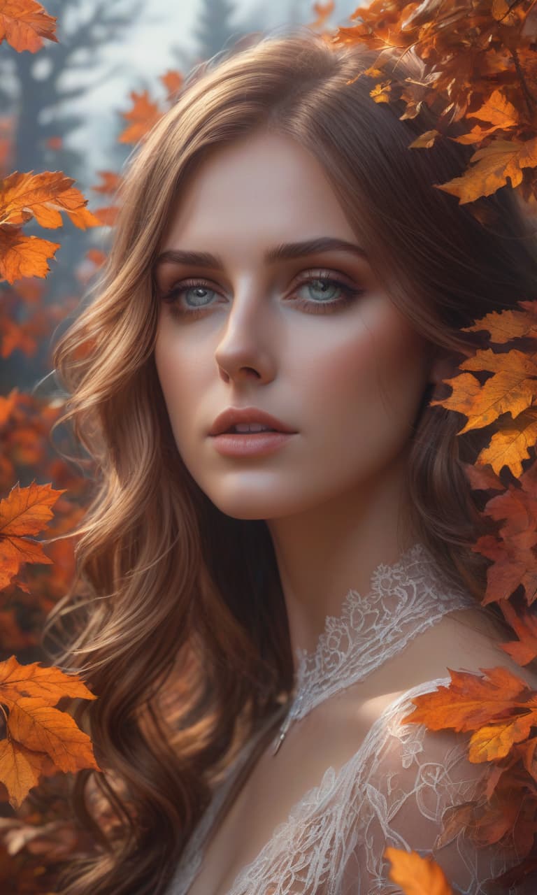  Masterpiece, acrylic painting: 1.7). Close up view, girl, fall nature background, fine lines, digital art, 8k, Artgerm, Stephen Dahl, Iman Parvaz, Huewei, John Berkey, ultra HD, realistic, vivid colors, high detail, fluffy fur, delicate lace. Drawing UHD, pen and ink, perfect composition, beautiful intricate detailed insane octonal visualization, trending on artstation, artistic photography 8k, photo realistic concept art, soft natural volumetric cinematic perfect light. hyperrealistic, full body, detailed clothing, highly detailed, cinematic lighting, stunningly beautiful, intricate, sharp focus, f/1. 8, 85mm, (centered image composition), (professionally color graded), ((bright soft diffused light)), volumetric fog, trending on instagram, trending on tumblr, HDR 4K, 8K