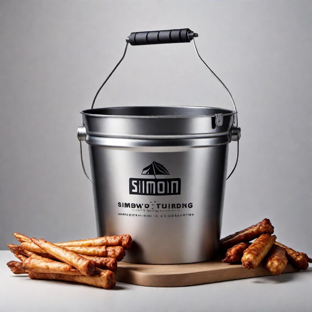  Create a logo featuring a microphone, a five-gallon food-grade bucket, and drumsticks with the word 'Simon'. The bucket should be central in the design with drumsticks crossing behind it and the microphone integrated stylishly into the layout. The word 'Simon' should be bold and prominent, fitting harmoniously with the elements. The overall design should feel modern, energetic, and creative. hyperrealistic, full body, detailed clothing, highly detailed, cinematic lighting, stunningly beautiful, intricate, sharp focus, f/1. 8, 85mm, (centered image composition), (professionally color graded), ((bright soft diffused light)), volumetric fog, trending on instagram, trending on tumblr, HDR 4K, 8K