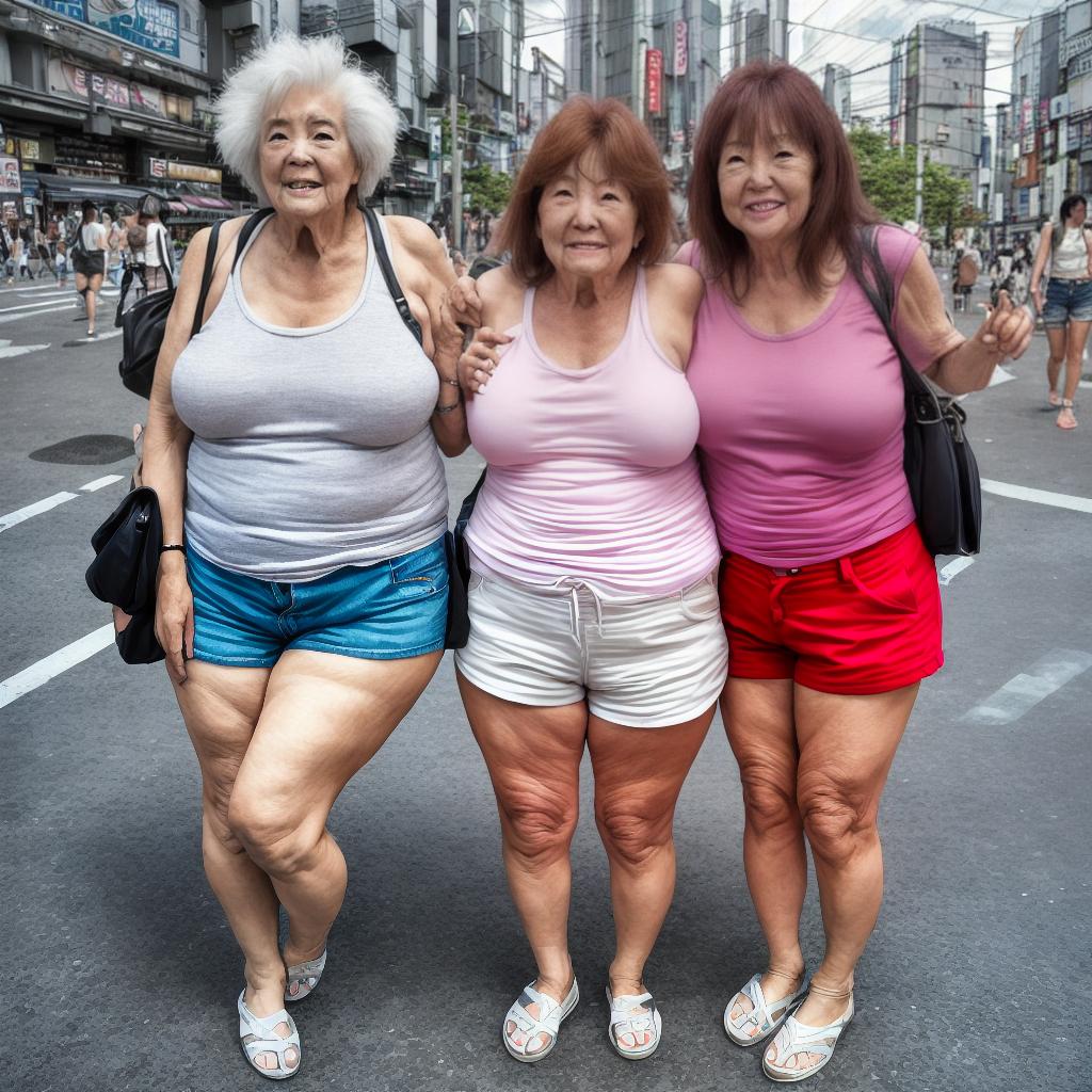   mature de 60 años huge en shorts con su amiga en la ciudad de Japón