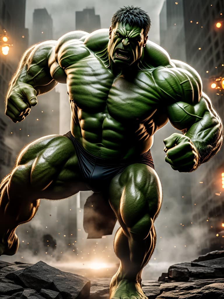  hulk hyperrealistic, full body, detailed clothing, highly detailed, cinematic lighting, stunningly beautiful, intricate, sharp focus, f/1. 8, 85mm, (centered image composition), (professionally color graded), ((bright soft diffused light)), volumetric fog, trending on instagram, trending on tumblr, HDR 4K, 8K