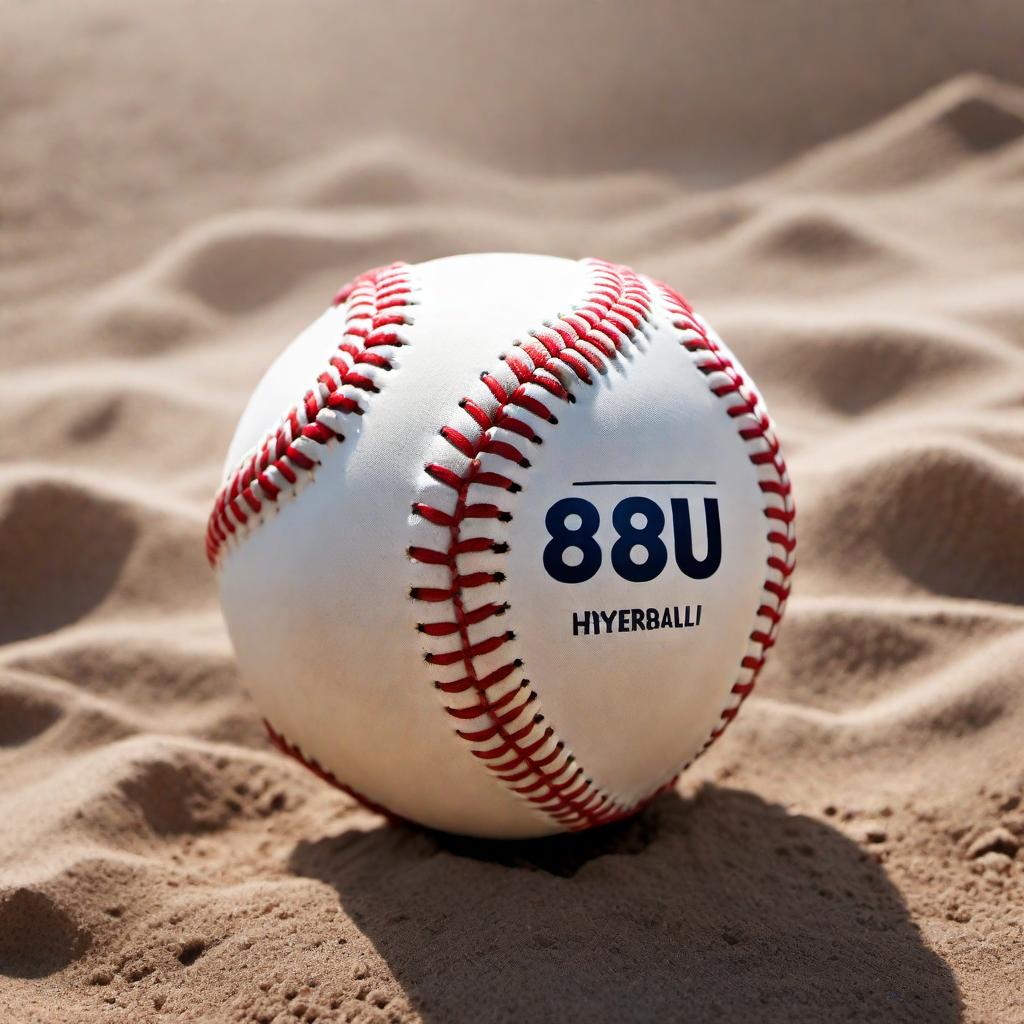  A realistic baseball with the text '8U' written on it hyperrealistic, full body, detailed clothing, highly detailed, cinematic lighting, stunningly beautiful, intricate, sharp focus, f/1. 8, 85mm, (centered image composition), (professionally color graded), ((bright soft diffused light)), volumetric fog, trending on instagram, trending on tumblr, HDR 4K, 8K