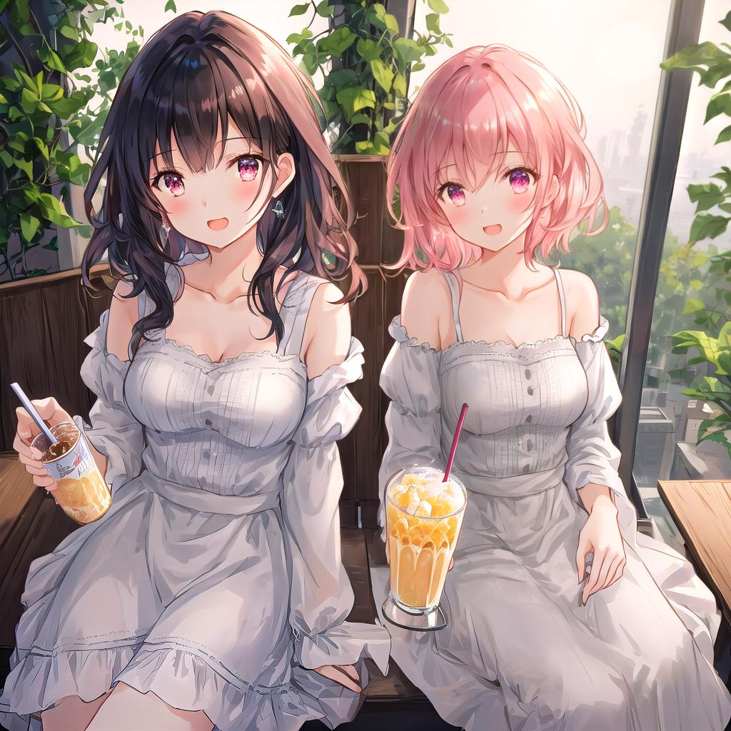  beautiful illustration, best quality, cute girl, a girl, restaurant, sitting, parfait, drinking, happy, open mouth, casual clothes, collarbone, medium hair, blown hair hyperrealistic, full body, detailed clothing, highly detailed, cinematic lighting, stunningly beautiful, intricate, sharp focus, f/1. 8, 85mm, (centered image composition), (professionally color graded), ((bright soft diffused light)), volumetric fog, trending on instagram, trending on tumblr, HDR 4K, 8K