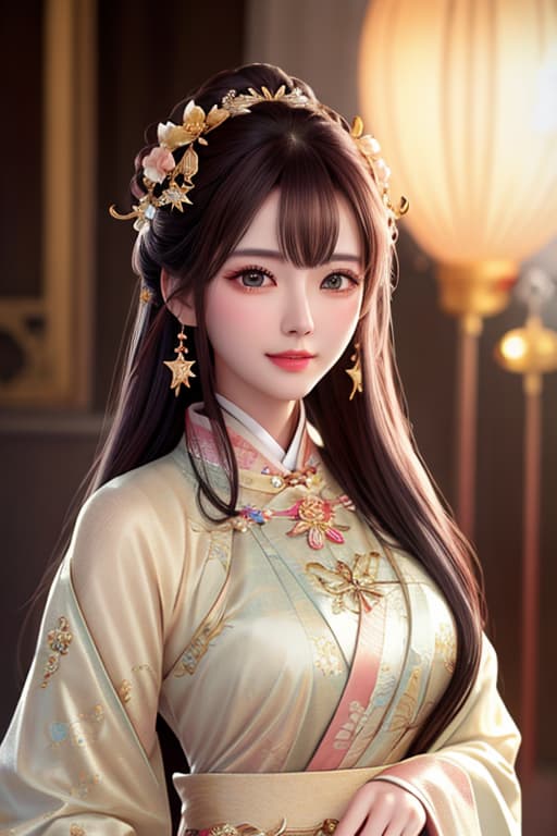  best quality, masterpiece, highres, 1girl,blush,(seductive smile:0.8),star shaped pupils,china hanfu,hair ornament,necklace, jewelry,Beautiful face,upon body, tyndall effect,photorealistic, dark studio, rim lighting, two tone lighting,(high detailed skin:1.2), 8k uhd, dslr, soft lighting, high quality, volumetric lighting, candid, Photograph, high resolution, 4k, 8k, Bokeh hyperrealistic, full body, detailed clothing, highly detailed, cinematic lighting, stunningly beautiful, intricate, sharp focus, f/1. 8, 85mm, (centered image composition), (professionally color graded), ((bright soft diffused light)), volumetric fog, trending on instagram, trending on tumblr, HDR 4K, 8K