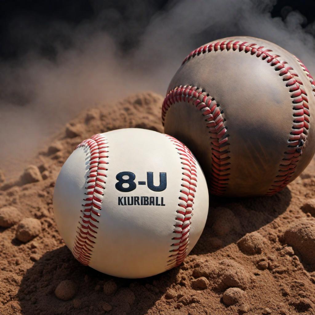  A realistic baseball with the text '8U' written on it hyperrealistic, full body, detailed clothing, highly detailed, cinematic lighting, stunningly beautiful, intricate, sharp focus, f/1. 8, 85mm, (centered image composition), (professionally color graded), ((bright soft diffused light)), volumetric fog, trending on instagram, trending on tumblr, HDR 4K, 8K