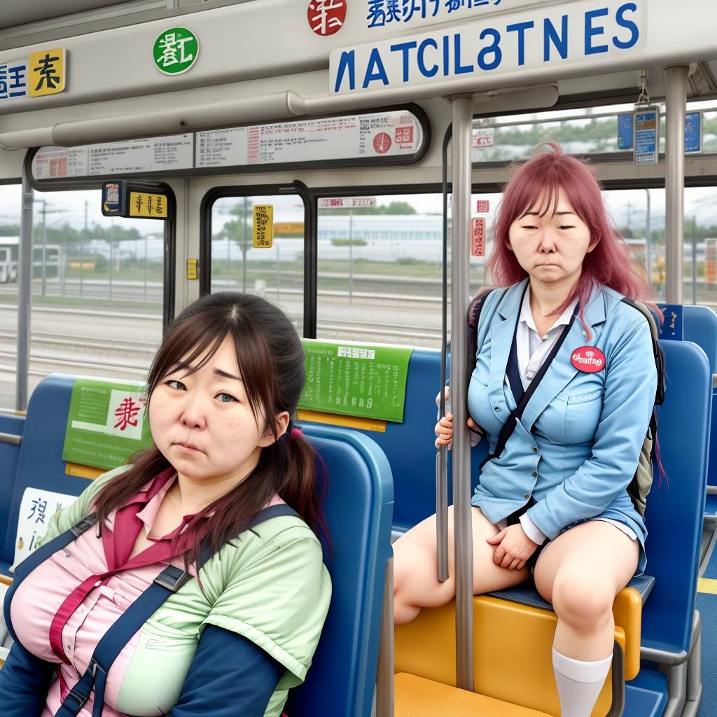  mujer madura en calzones en la estación de buses de Japón