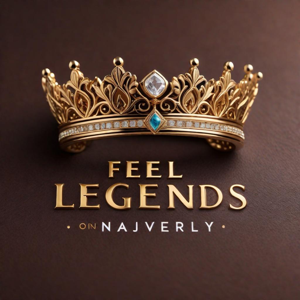  A luxurious style logo for 'Humble Legends Jewelry,' featuring a combination of elegant script and bold text. Include a crown above the text and subtle jewelry items like gemstones and rings integrated into the design. Use a rich brown color scheme with gold accents to convey a sense of sophistication and welcoming exclusivity. The logo should have a polished, high-end look that invites people to feel welcome and intrigued by the brand. hyperrealistic, full body, detailed clothing, highly detailed, cinematic lighting, stunningly beautiful, intricate, sharp focus, f/1. 8, 85mm, (centered image composition), (professionally color graded), ((bright soft diffused light)), volumetric fog, trending on instagram, trending on tumblr, HDR 4K, 8K