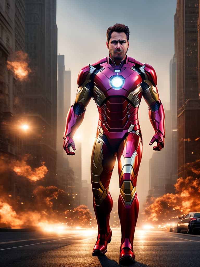  ironman tony stark in cinematic poster hyperrealistic, full body, detailed clothing, highly detailed, cinematic lighting, stunningly beautiful, intricate, sharp focus, f/1. 8, 85mm, (centered image composition), (professionally color graded), ((bright soft diffused light)), volumetric fog, trending on instagram, trending on tumblr, HDR 4K, 8K