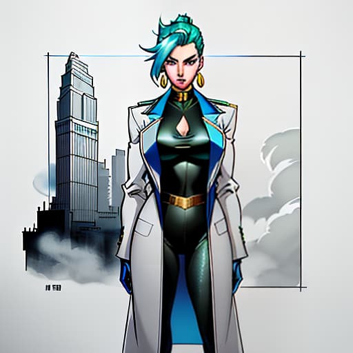  A youthful character, green hair, crop style, sharp eyebrows, a scar on one of the eyebrows, wide blue eyes, a gold earring in the ear, a gray coat with a pink letter J on it, a high green collar, against a city background., Sketch, Manga Sketch, Pencil drawing, Black and White, Manga, Manga style, Low detail, Line art, vector art, Monochromatic, by katsuhiro otomo and masamune shirow and studio ghilibi and yukito kishiro hyperrealistic, full body, detailed clothing, highly detailed, cinematic lighting, stunningly beautiful, intricate, sharp focus, f/1. 8, 85mm, (centered image composition), (professionally color graded), ((bright soft diffused light)), volumetric fog, trending on instagram, trending on tumblr, HDR 4K, 8K