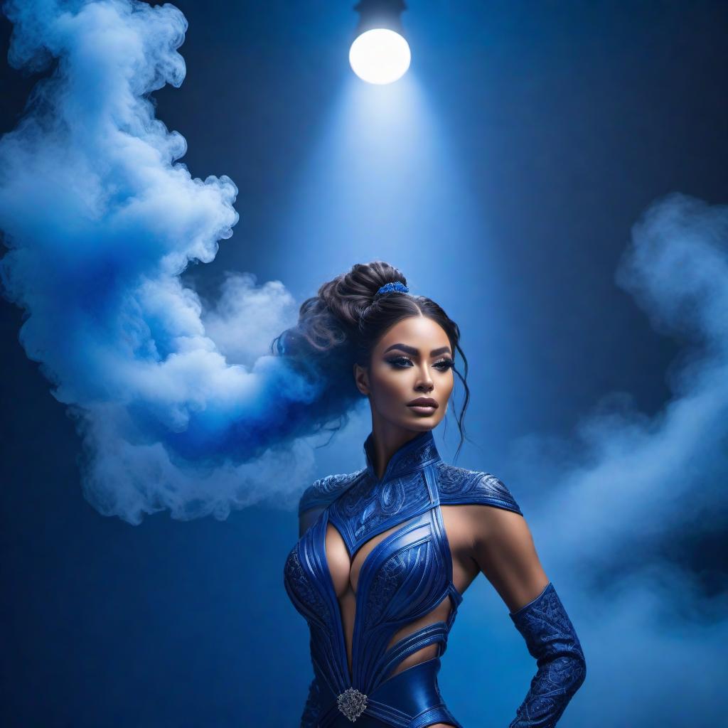  A copy of the provided photo with a cobalt blue background. hyperrealistic, full body, detailed clothing, highly detailed, cinematic lighting, stunningly beautiful, intricate, sharp focus, f/1. 8, 85mm, (centered image composition), (professionally color graded), ((bright soft diffused light)), volumetric fog, trending on instagram, trending on tumblr, HDR 4K, 8K