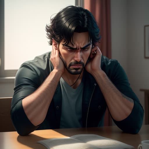  a man in his anger slams his hands on the table and at the same time everything in the room is blown from its spot as if a bomb went off, hyperrealistic, high quality, highly detailed, perfect lighting, intricate, sharp focus, f/1. 8, 85mm, (centered image composition), (professionally color graded), ((bright soft diffused light)), trending on instagram, HDR 4K, 8K