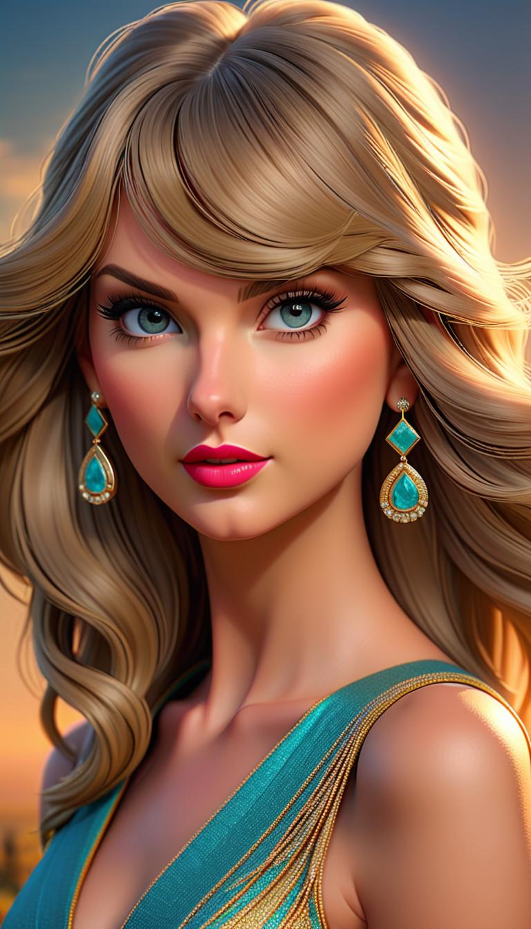  Professional 3D model of Taylor Swift with straight hair . Rendered with Octane, the model is highly detailed,dramatic lighting. hyperrealistic, full body, detailed clothing, highly detailed, cinematic lighting, stunningly beautiful, intricate, sharp focus, f/1. 8, 85mm, (centered image composition), (professionally color graded), ((bright soft diffused light)), volumetric fog, trending on instagram, trending on tumblr, HDR 4K, 8K