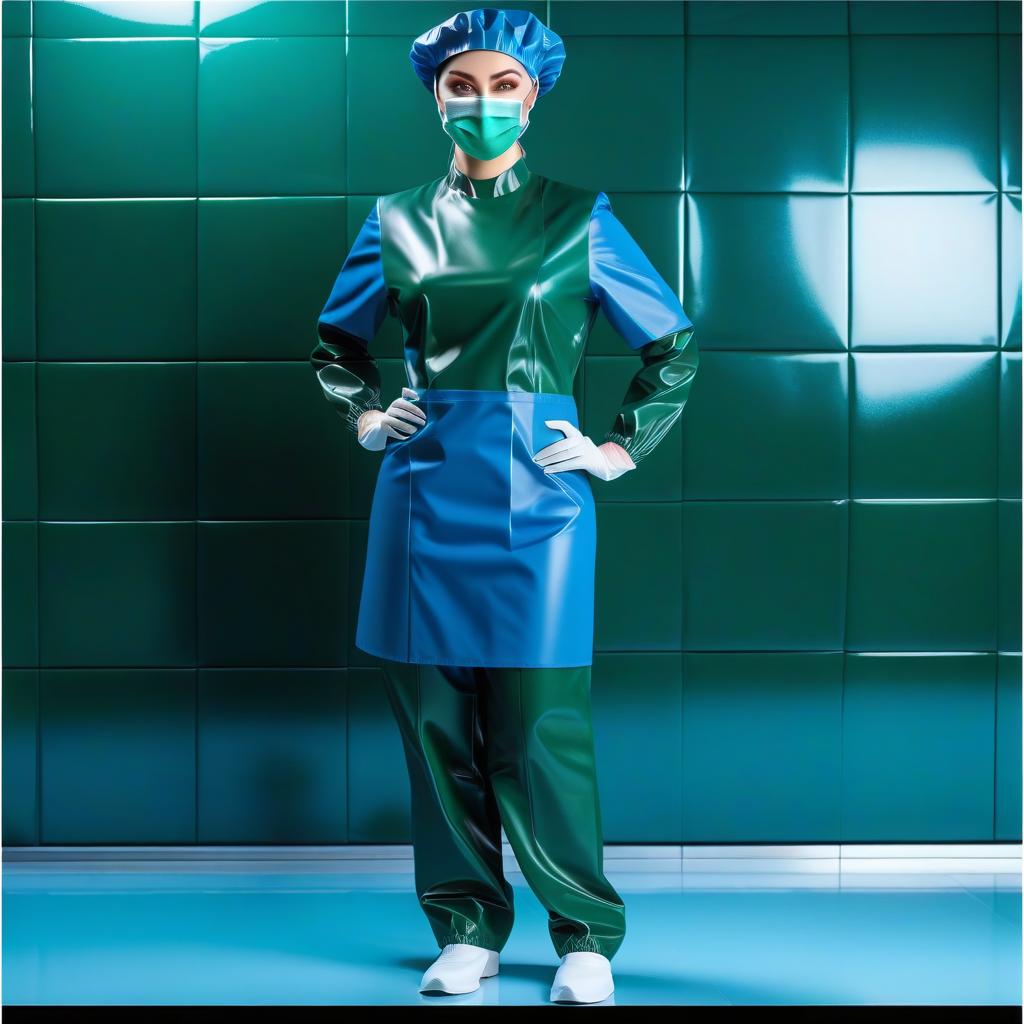  surgical cap two colors bottom dark green and top dark blue hyperrealistic, full body, detailed clothing, highly detailed, cinematic lighting, stunningly beautiful, intricate, sharp focus, f/1. 8, 85mm, (centered image composition), (professionally color graded), ((bright soft diffused light)), volumetric fog, trending on instagram, trending on tumblr, HDR 4K, 8K