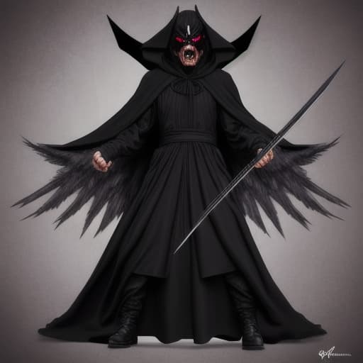  Angry demon raven with black robes