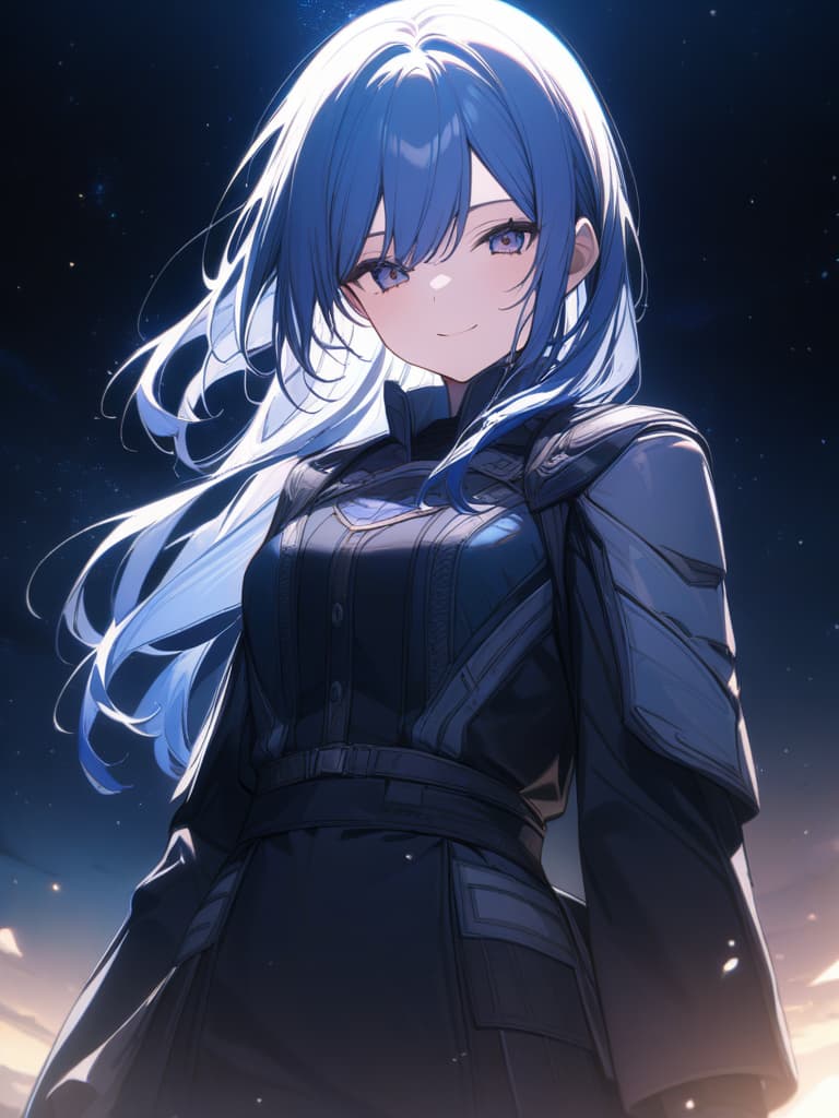  Women, smile, blue hair, space, masterpiece, best quality,8k,ultra detailed,high resolution,an extremely delicate and beautiful,hyper detail