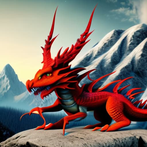 wa-vy style a fiery red dragon and a white beast Panoramas, Midnight Mystique, Mountain Majesty hyperrealistic, full body, detailed clothing, highly detailed, cinematic lighting, stunningly beautiful, intricate, sharp focus, f/1. 8, 85mm, (centered image composition), (professionally color graded), ((bright soft diffused light)), volumetric fog, trending on instagram, trending on tumblr, HDR 4K, 8K