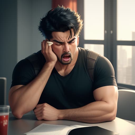  a man in his anger slams his hands on the table and at the same time everything in the room is blown from its spot as if a bomb went off, hyperrealistic, high quality, highly detailed, perfect lighting, intricate, sharp focus, f/1. 8, 85mm, (centered image composition), (professionally color graded), ((bright soft diffused light)), trending on instagram, HDR 4K, 8K