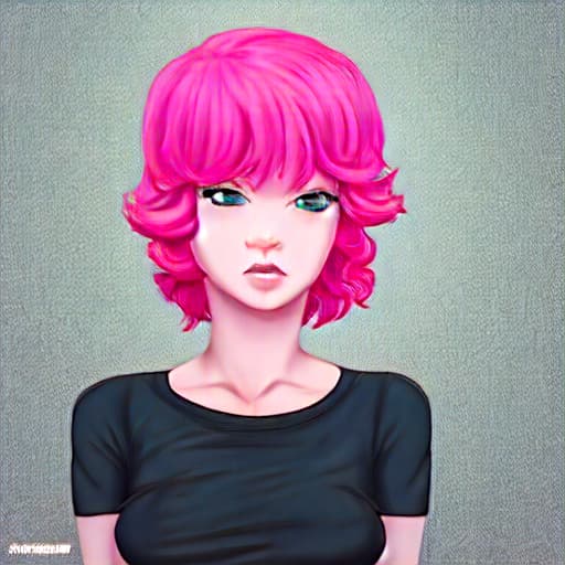  Short, wavy, Pink hair